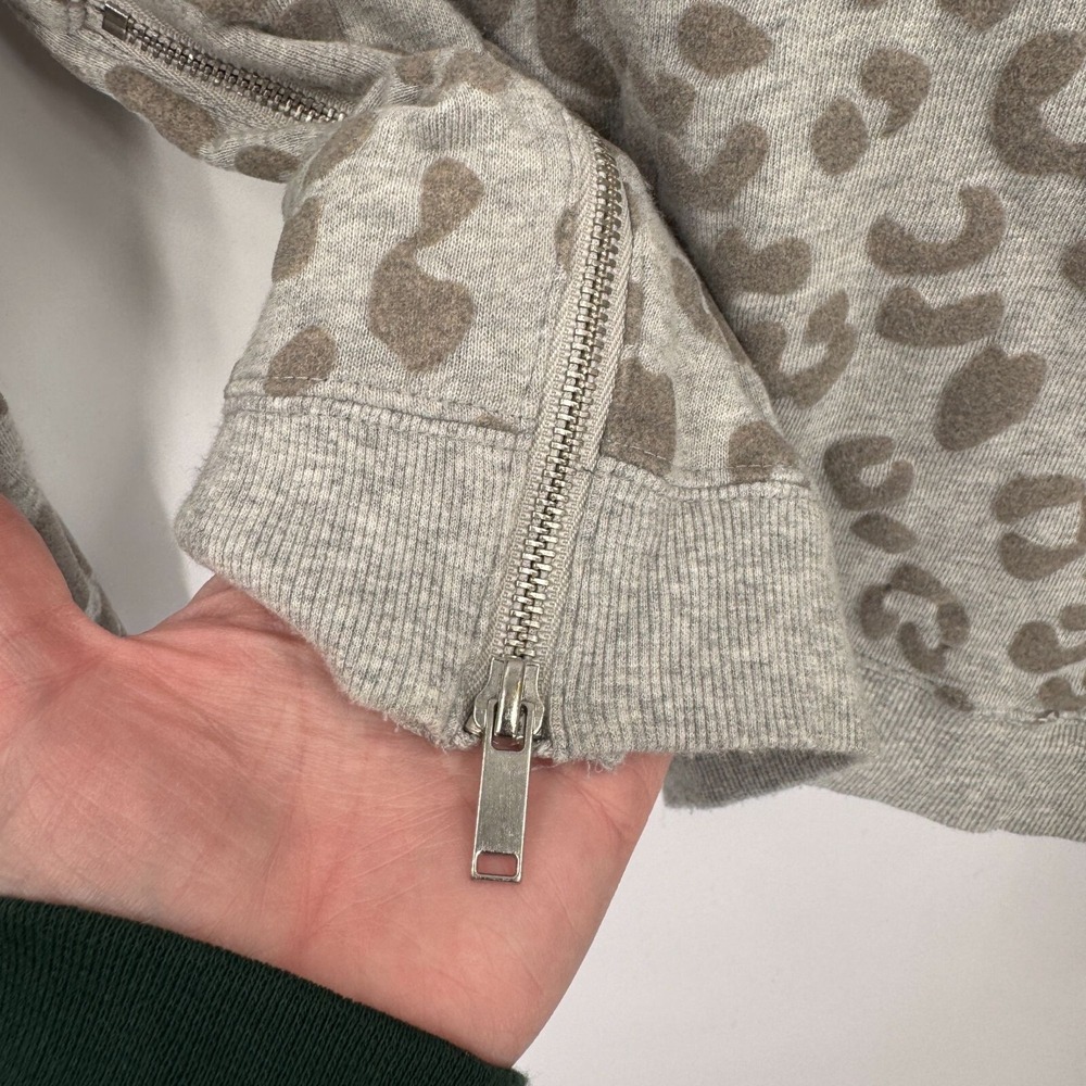 Rails Marlo Flocked Sweater Womens S Gray Leopard Print Cotton Zipper Detail - Picture 6 of 12